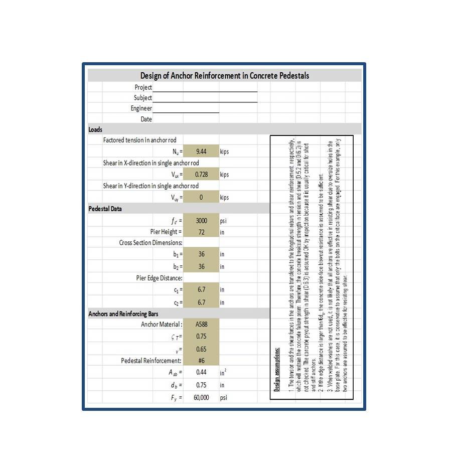 Anchor Bolt Anchorage Design Excel Sheet Get into Cart