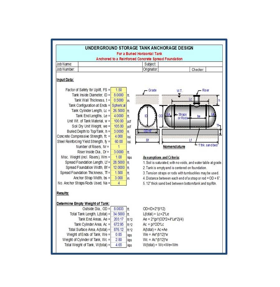 Design Of Anchorage For Underground Storage Tanks Excel Sheet - Get ...